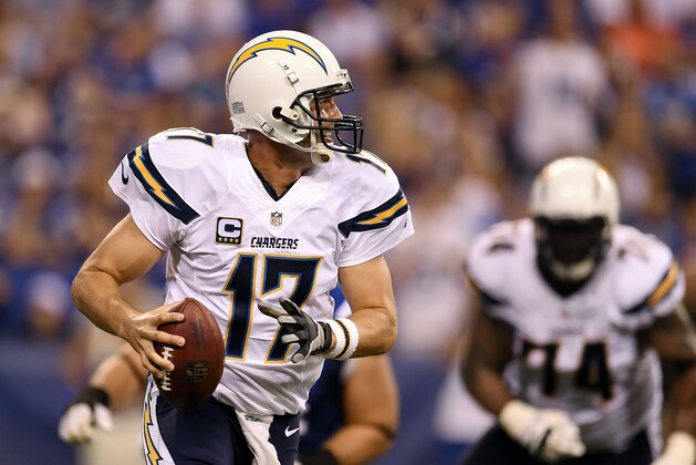 INDIANAPOLIS, IN - SEPTEMBER 25:  Philip Rivers #17 of the San Diego Chargers looks to pass during a game against the Indianapolis Colts at Lucas Oil Stadium on September 25, 2016 in Indianapolis, Indiana.  The Colts defeated the Chargers 26-22.  (Photo by Stacy Revere/Getty Images)