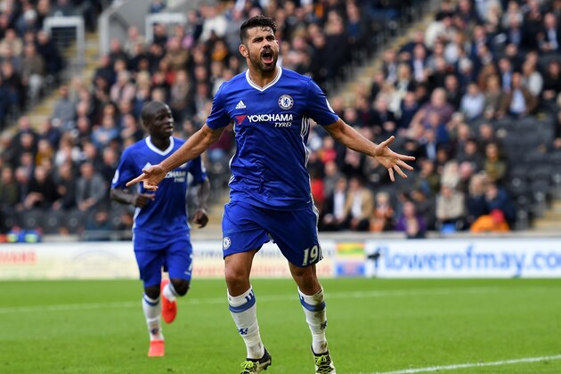 HULL, ENGLAND - OCTOBER 01: Diego Costa of Chelsea celebrates scoring his sides second goal  during the Premier League match between Hull City and Chelsea at KCOM Stadium on October 1, 2016 in Hull, England.  (Photo by Shaun Botterill/Getty Images)