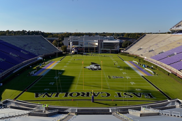 GREENVILLE, NC - OCTOBER 23:  General view of Dowdy-Ficklen Stadium during the game between the East Carolina Pirates and the Connecticut Huskies on October 23, 2014 in Greenville, North Carolina. East Carolina won 31-21.  (Photo by Grant Halverson/Getty Images)
