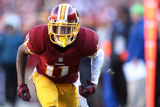 LANDOVER, MD - DECEMBER 20: Wide receiver DeSean Jackson #11 of the Washington Redskins looks on against the Buffalo Bills in the second quarter at FedExField on December 20, 2015 in Landover, Maryland. (Photo by Matt Hazlett/Getty Images)