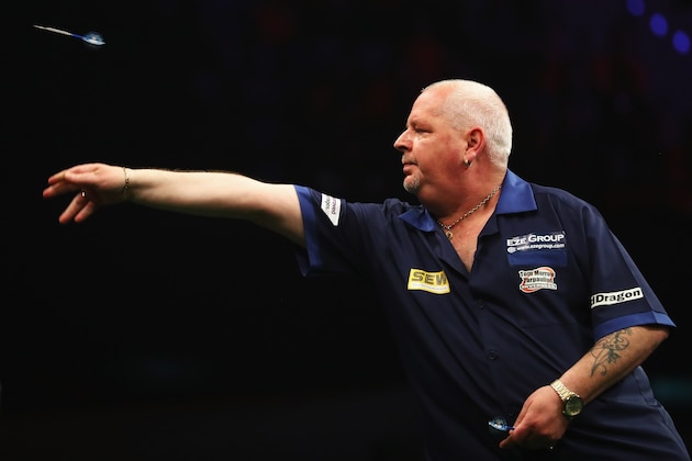 ROTTERDAM, NETHERLANDS - MAY 12:  Robert Thornton of Scotland plays a shot in his match against James Wade of England during the Darts Betway Premier League Night 15 at Rotterdam Ahoy on May 12, 2016 in Rotterdam, .  (Photo by Dean Mouhtaropoulos/Getty Images)