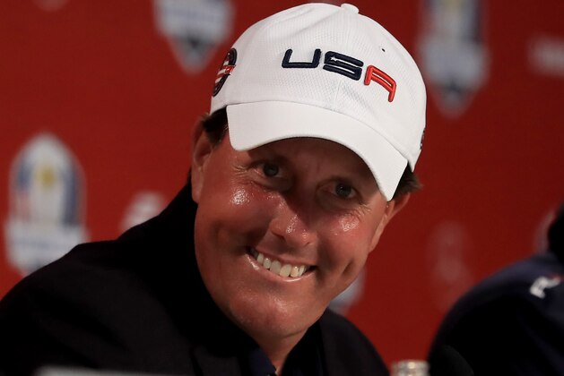CHASKA, MN - OCTOBER 02: Phil Mickelson of the United States speaks during a press conference after defeating Europe to win the the 2016 Ryder Cup at Hazeltine National Golf Club on October 2, 2016 in Chaska, Minnesota.  (Photo by Sam Greenwood/Getty Images)