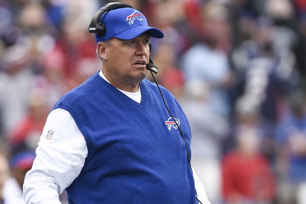 FOXBORO, MA - OCTOBER 2:  Rex Ryan, head coach of the Buffalo Bills, looks on in the second quarter against the New England Patriots at Gillette Stadium on October 2, 2016 in Foxboro, Massachusetts.  (Photo by Kevin Sabitus/Getty Images)