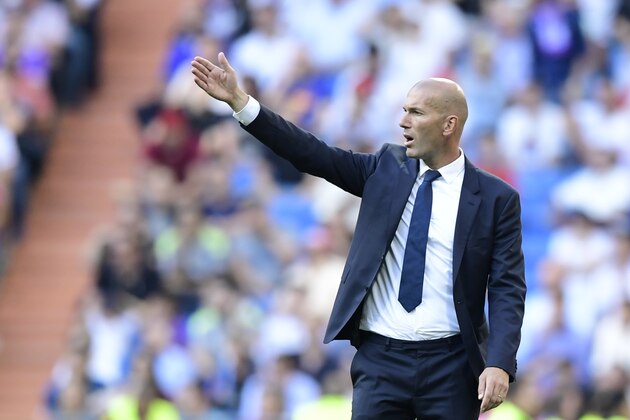 Real Madrid's French coach Zinedine Zidane gestures during the Spanish league football match Real Madrid CF vs SD Eibar at the Santiago Bernabeu stadium in Madrid on October 2, 2016. / AFP / JAVIER SORIANO        (Photo credit should read JAVIER SORIANO/AFP/Getty Images)
