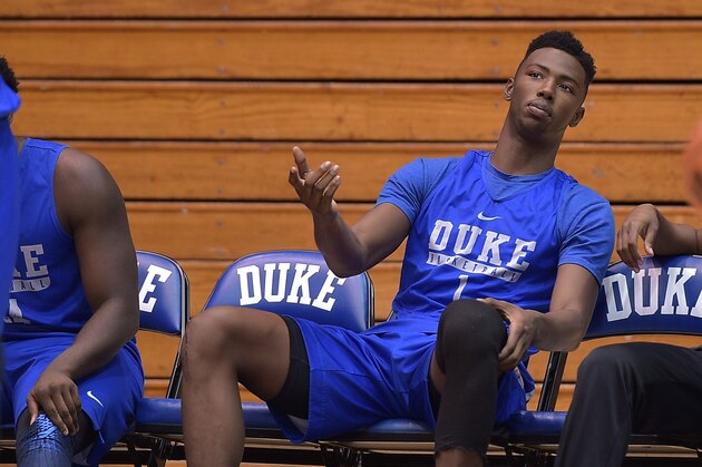 DURHAM, NC - OCTOBER 01: Harry Giles #1 of the Duke Blue Devils looks on during a practice session at Cameron Indoor Stadium on October 1, 2016 in Durham, North Carolina. (Photo by Lance King/Getty Images)