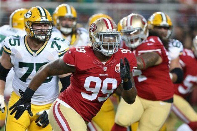 San Francisco 49ers linebacker DeForest Buckner during an NFL football game against the Green Bay Packers Friday, Aug. 26, 2016, in Santa Clara, CA. The Packers beat the Niners 21-10. (Daniel Gluskoter/AP Images for Panini)