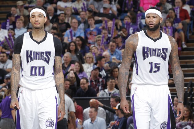SACRAMENTO, CA - MARCH 30: Willie Cauley-Stein #00 and DeMarcus Cousins #15 of the Sacramento Kings look on during the game against the Washington Wizards on March 30, 2016 at Sleep Train Arena in Sacramento, California. NOTE TO USER: User expressly acknowledges and agrees that, by downloading and or using this photograph, User is consenting to the terms and conditions of the Getty Images Agreement. Mandatory Copyright Notice: Copyright 2016 NBAE (Photo by Rocky Widner/NBAE via Getty Images)