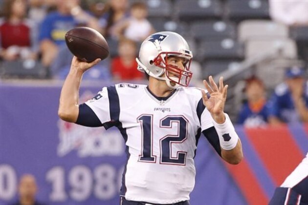 New England Patriots quarterback Tom Brady (12) throws a pass during the first half of a preseason NFL football game against the New York Giants Thursday, Sept. 1, 2016, in East Rutherford.  (AP Photo/Kathy Willens)