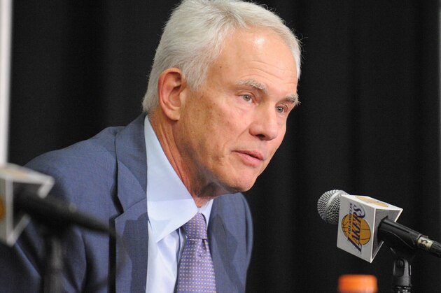 July 5, 2016; El Segundo, CA, USA; Los Angeles Lakers general manager Mitch Kupchak speaks to media before introducing newly drafted Brandon Ingram and Ivica Zubac to media at Toyota Sports Center. Mandatory Credit: Gary A. Vasquez-USA TODAY Sports
