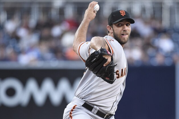 SAN DIEGO, CALIFORNIA - SEPTEMBER 24:  Madison Bumgarner #40 of the San Francisco Giants pitches  a baseball game against the San Diego Padres at PETCO Park on September 24, 2016 in San Diego, California.  (Photo by Denis Poroy/Getty Images)