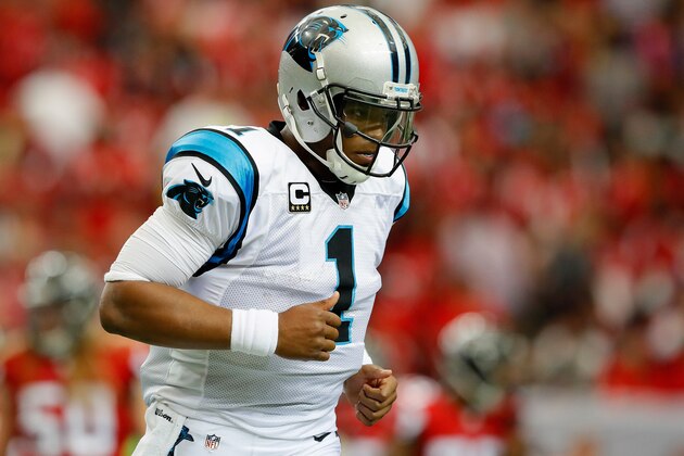 ATLANTA, GA - OCTOBER 02:  Cam Newton #1 of the Carolina Panthers runs off the field during the game against the Atlanta Falcons at Georgia Dome on October 2, 2016 in Atlanta, Georgia.  (Photo by Kevin C. Cox/Getty Images)
