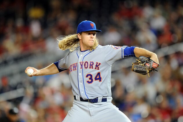 WASHINGTON, DC - SEPTEMBER 13:  Noah Syndergaard #34 of the New York Mets pitches against the Washington Nationals at Nationals Park on September 13, 2016 in Washington, DC. (Photo by G Fiume/Getty Images)