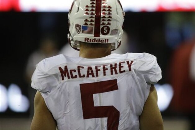 Stanford running back Christian McCaffrey stands on the sideline during an NCAA college football game against Washington, Friday, Sept. 30, 2016, in Seattle. (AP Photo/Ted S. Warren)