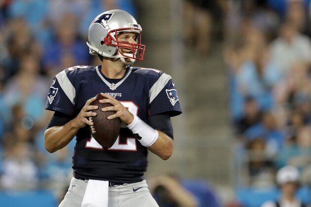 CHARLOTTE, NC - AUGUST 26:  Tom Brady #12 of the New England Patriots during their game at Bank of America Stadium on August 26, 2016 in Charlotte, North Carolina.  (Photo by Streeter Lecka/Getty Images)