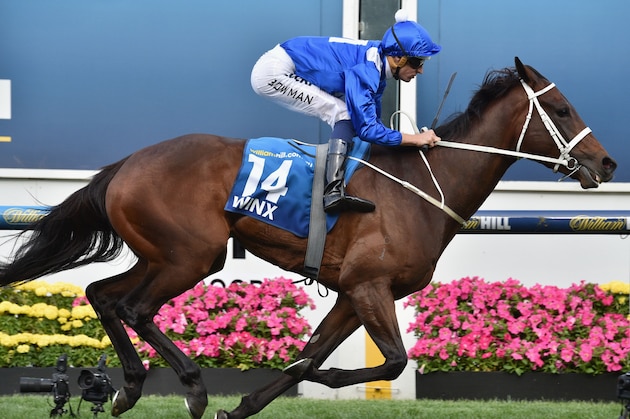 MELBOURNE, AUSTRALIA - OCTOBER 24:  Hugh Bowman riding Winx wins Race 9, the William Hill Cox Plate during Cox Plate Day at Moonee Valley Racecourse on October 24, 2015 in Melbourne, Australia.  (Photo by Vince Caligiuri/Getty Images)