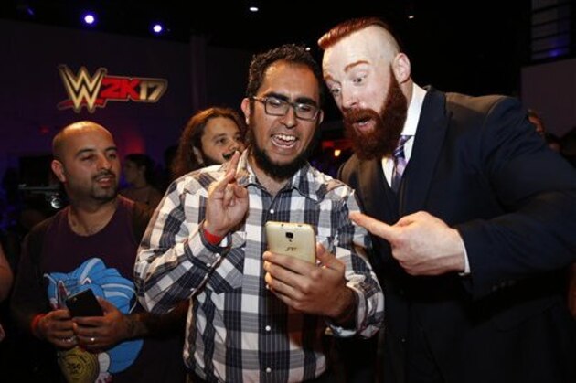 IMAGE DISTRIBUTED FOR 2K - WWE Superstar Sheamus is seen at the WWE 2K17 SummerSlam Kickoff Event in New York, on Friday, Aug. 19, 2016. (Adam Hunger/AP Images for 2K)