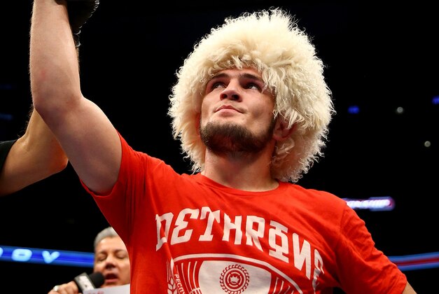 TORONTO, CANADA - SEPTEMBER 21:  Khabib Nurmagomedov celebrates after defeating Pat Healy (not pictured) in their UFC lightweight bout at the Air Canada Center on September 21, 2013 in Toronto, Ontario, Canada. (Photo by Al Bello/Zuffa LLC/Zuffa LLC via Getty Images)