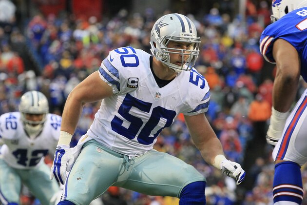 ORCHARD PARK, NY - DECEMBER 27: Sean Lee #50 of the Dallas Cowboys drops back into coverage during the first half against the Buffalo Bills at Ralph Wilson Stadium on December 27, 2015 in Orchard Park, New York. (Photo by Jerome Davis/Getty Images)