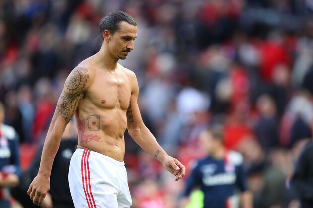 MANCHESTER, ENGLAND - OCTOBER 02: Zlatan Ibrahimovic of Manchester United shows frustration while walking off the pitch after the game during the Premier League match between Manchester United and Stoke City at Old Trafford on October 2, 2016 in Manchester, England.  (Photo by Richard Heathcote/Getty Images)