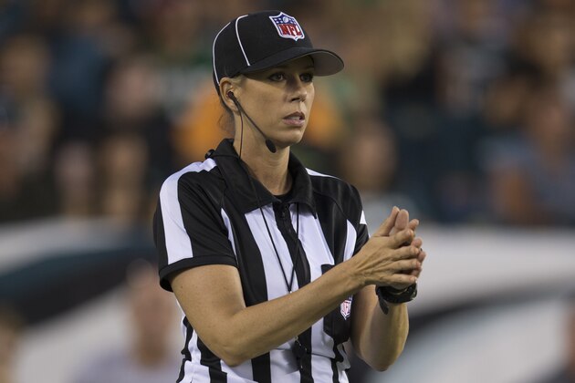 PHILADELPHIA, PA - SEPTEMBER 1: Line judge Sarah Thomas #53 looks on during the game between the New York Jets and Philadelphia Eagles at Lincoln Financial Field on September 1, 2016 in Philadelphia, Pennsylvania. The Eagles defeated the Jets 14-6. (Photo by Mitchell Leff/Getty Images)