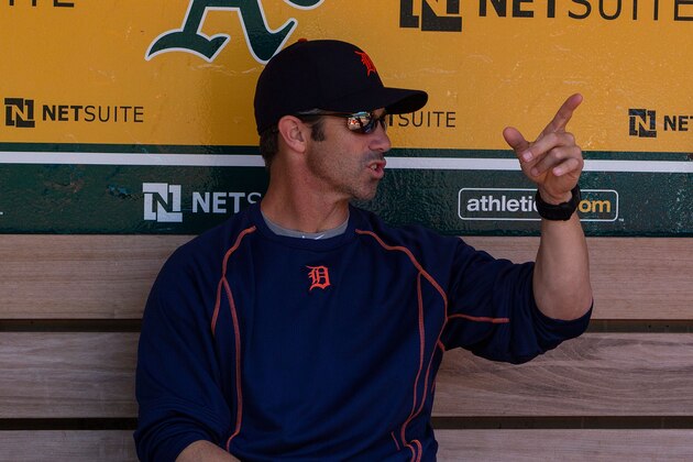 OAKLAND, CA - MAY 28: Brad Ausmus #7 of the Detroit Tigers sits in the dugout before the game against the Oakland Athletics at the Oakland Coliseum on May 28, 2016 in Oakland, California. The Oakland Athletics defeated the Detroit Tigers 12-3. (Photo by Jason O. Watson/Getty Images)