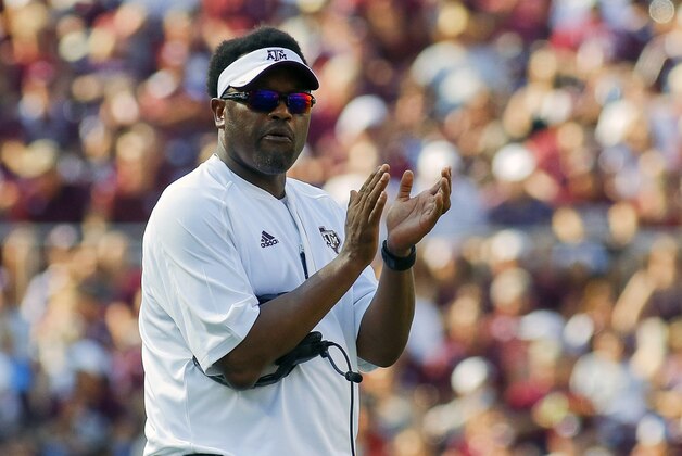 Sep 3, 2016; College Station, TX, USA; Texas A&M Aggies head coach Kevin Sumlin on the sidelines against the UCLA Bruins during a game at Kyle Field. Texas A&M won in overtime 31-24. Mandatory Credit: Ray Carlin-USA TODAY Sports