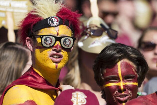 A Florida State fan watches the first half of an NCAA college football game against North Carolina in Tallahassee, Fla., Saturday, Oct. 1, 2016. North Carolina defeated Florida State 37-35.  (AP Photo/Mark Wallheiser)