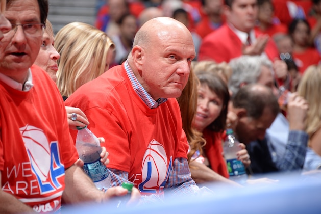 LOS ANGELES, CA - APRIL 19:  Los Angeles Clippers owner Steve Ballmer attends Game One of the Western Conference Quarterfinals between the Los Angeles Clippers and the San Antonio Spurs during the 2015 NBA Playoffs on April 19, 2015 at Staples Center in Los Angeles, California. NOTE TO USER: User expressly acknowledges and agrees that, by downloading and or using this Photograph, user is consenting to the terms and conditions of the Getty Images License Agreement. Mandatory Copyright Notice: Copyright 2015 NBAE (Photo by Andrew D. Bernstein/NBAE via Getty Images)