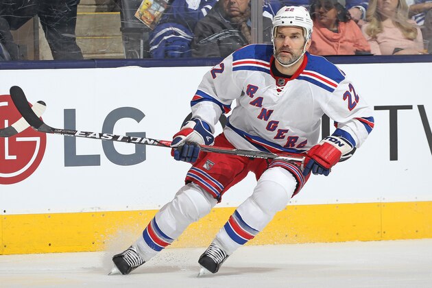 TORONTO, ON - FEBRUARY 18:  Dan Boyle #22 of the New York Rangers skates against the Toronto Maple Leafs during an NHL game at the Air Canada Centre on February 18, 2016 in Toronto, Ontario, Canada. The Rangers defeated the Maple Leafs 4-2. (Photo by Claus Andersen/Getty Images)