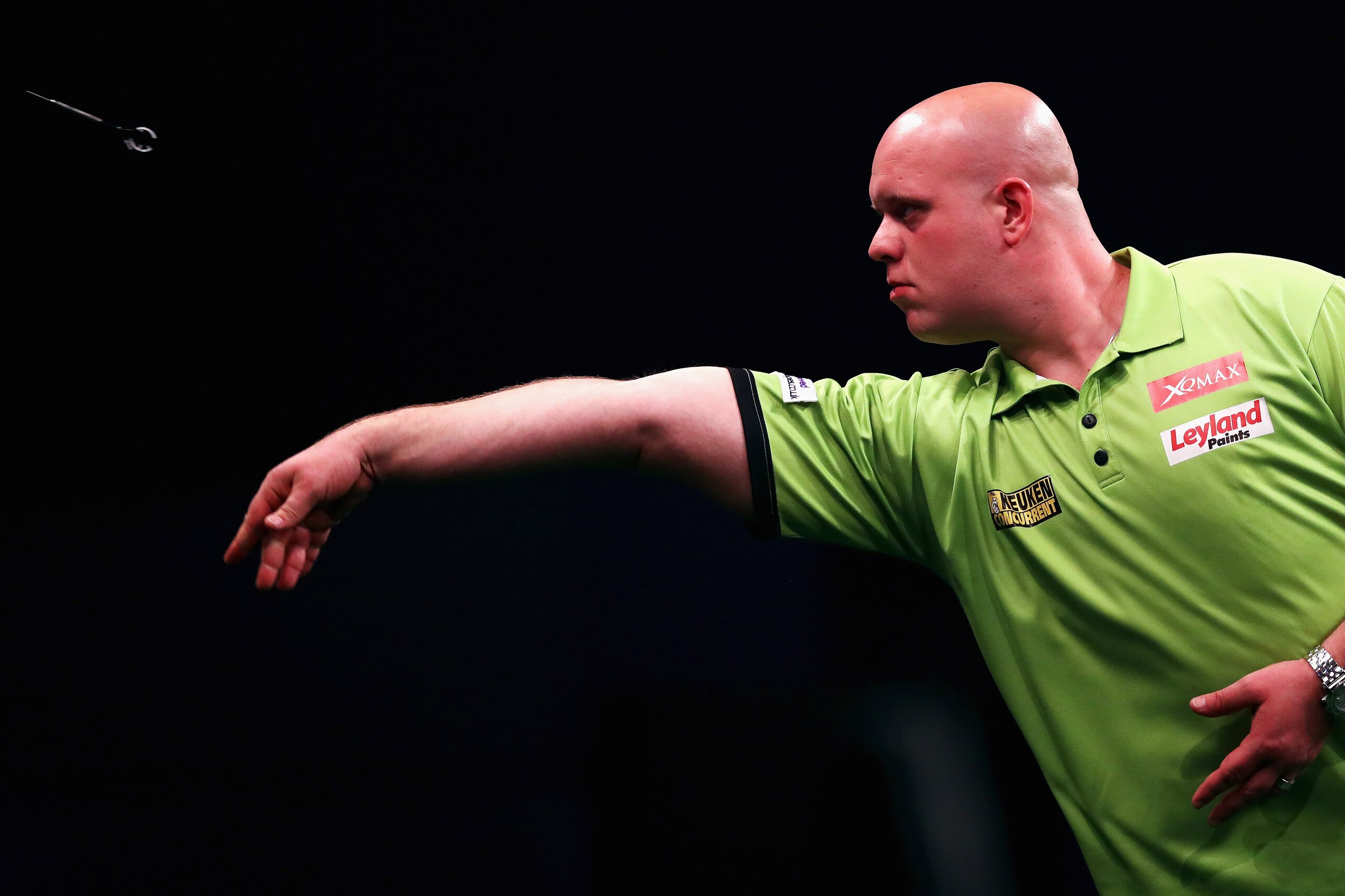 ROTTERDAM, NETHERLANDS - MAY 12:  Michael van Gerwen of the Netherlands plays a shot in his match against Phil 'The Power' Taylor of England during the Darts Betway Premier League Night 15 at Rotterdam Ahoy on May 12, 2016 in Rotterdam, .  (Photo by Dean Mouhtaropoulos/Getty Images)