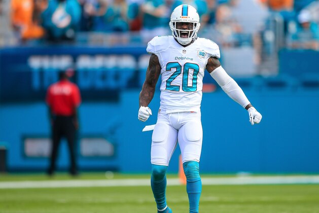 MIAMI GARDENS, FL - DECEMBER 27: Reshad Jones #20 of the Miami Dolphins reacts after a play during the game against the Indianapolis Colts at Sun Life Stadium on December 27, 2015 in Miami Gardens, Florida.  (Photo by Rob Foldy/Getty Images)