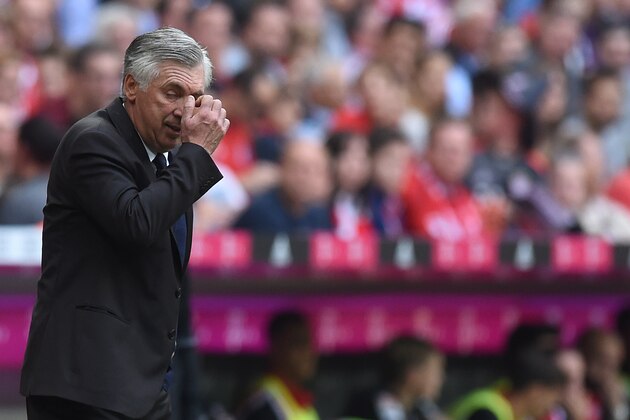 Bayern Munich's Italian headcoach Carlo Ancelotti reacts during the German first division Bundesliga football match between FC Bayern Munich and 1 FC Cologne in Munich, southern Germany, on October 1, 2016. / AFP / CHRISTOF STACHE / RESTRICTIONS: DURING MATCH TIME: DFL RULES TO LIMIT THE ONLINE USAGE TO 15 PICTURES PER MATCH AND FORBID IMAGE SEQUENCES TO SIMULATE VIDEO. == RESTRICTED TO EDITORIAL USE == FOR FURTHER QUERIES PLEASE CONTACT DFL DIRECTLY AT + 49 69 650050
        (Photo credit should read CHRISTOF STACHE/AFP/Getty Images)