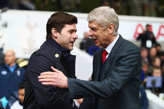 LONDON, ENGLAND - MARCH 05:  Arsene Wenger manager of Arsenal and Mauricio Pochettino manager of Tottenham Hotspur shake hands prior to the Barclays Premier League match between Tottenham Hotspur and Arsenal at White Hart Lane on March 5, 2016 in London, England.  (Photo by Clive Rose/Getty Images)