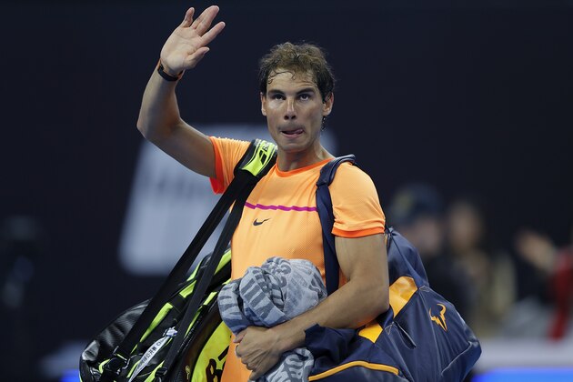 BEIJING, CHINA - OCTOBER 04:  Rafael Nadal of Spain celebrates after winning the match against Paolo Lorenzi of Italy during the Men's singles second round match on day four of the 2016 China Open at the China National Tennis Centre on October 4, 2016 in Beijing, China.  (Photo by Lintao Zhang/Getty Images)