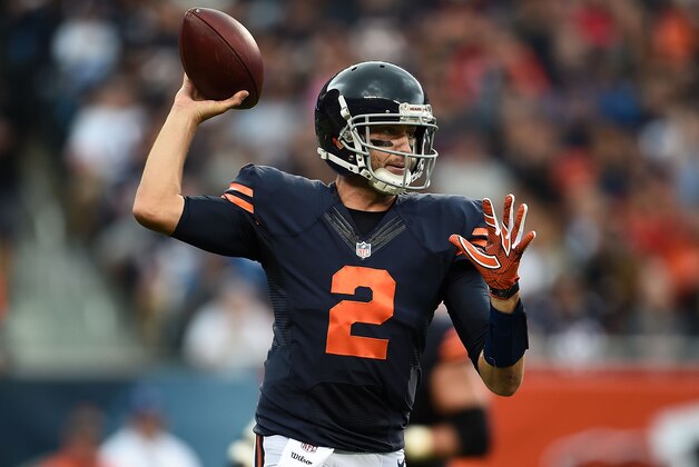 CHICAGO, IL - OCTOBER 02:  Brian Hoyer #2 of the Chicago Bears looks to pass during the first half of a game against the Detroit Lions at Soldier Field on October 2, 2016 in Chicago, Illinois.  (Photo by Stacy Revere/Getty Images)