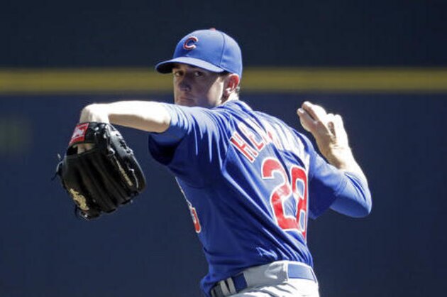 FILE - In this Sept. 5, 2016, Chicago Cubs starting pitcher Kyle Hendricks throws during the sixth inning of a baseball game against the Milwaukee Brewers, in Milwaukee. The righty began the season as the No. 5 starter for the Cubs. Now he gets the ball in Game 2 of the NL division series. (AP Photo/Morry Gash, File)