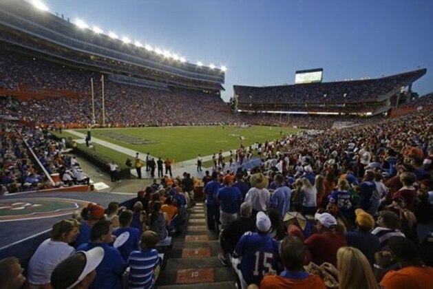 Ben Hill Griffin Stadium at Florida Field is seen during the first half of an NCAA college football game between Florida and Arkansas in Gainesville, Fla., Saturday, Oct. 5, 2013.(AP Photo/John Raoux)