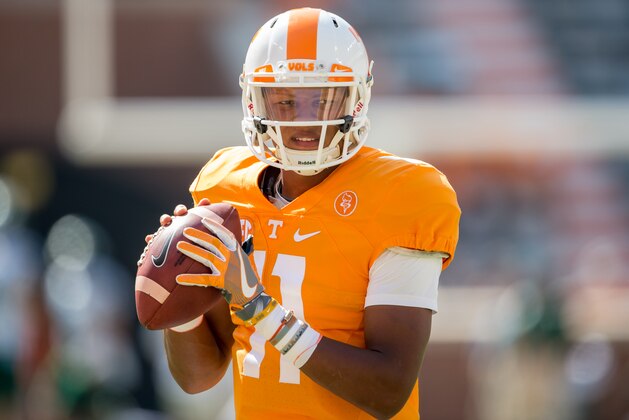 KNOXVILLE, TN - SEPTEMBER 17: Quarterback Joshua Dobbs #11 of the Tennessee Volunteers prior to their game against the Ohio Bobcats at Neyland Stadium on September 17, 2016 in Knoxville, Tennessee. (Photo by Michael Chang/Getty Images) KNOXVILLE, TN - SEPTEMBER 17: Quarterback Joshua Dobbs #11 of the Tennessee Volunteers prior to their game against the Ohio Bobcats at Neyland Stadium on September 17, 2016 in Knoxville, Tennessee. (Photo by Michael Chang/Getty Images)