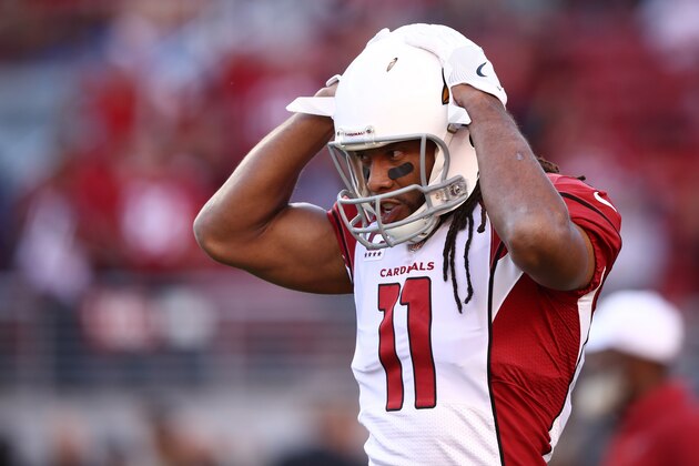 SANTA CLARA, CA - OCTOBER 06:  Larry Fitzgerald #11 of the Arizona Cardinals warms up prior to their NFL game against the San Francisco 49ers at Levi's Stadium on October 6, 2016 in Santa Clara, California.  (Photo by Ezra Shaw/Getty Images)