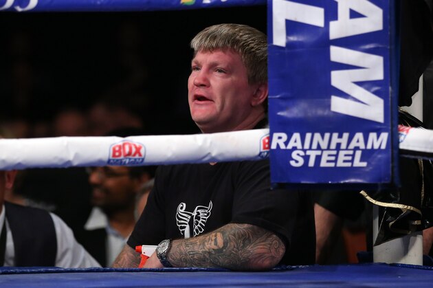 BOLTON, ENGLAND - MAY 13:  Ricky Hatton the trainer of Kiryl Relikh looks on from the corner during The WBA Intercontinental  Super-Lightweight Championship fight between Kiryl Relikh and Joaquim Carniero Batista at Macron Stadium on May 14, 2016 in Bolton, England.  (Photo by Alex Livesey/Getty Images)