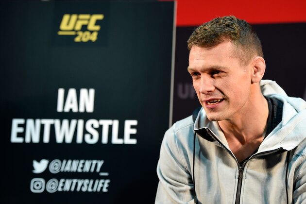 MANCHESTER, ENGLAND - OCTOBER 06:   Ian Entwistle of England interacts with media during the UFC 204 Ultimate Media Day at Manchester Central on October 6, 2016 in Manchester, England. (Photo by Josh Hedges/Zuffa LLC/Zuffa LLC via Getty Images)