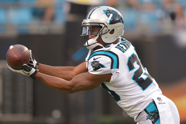 CHARLOTTE, NC - AUGUST 17:  Bene Benwikere #29 of the Carolina Panthers against the Kansas City Chiefs during their game at Bank of America Stadium on August 17, 2014 in Charlotte, North Carolina. Carolina won 28-16.  (Photo by Grant Halverson/Getty Images)