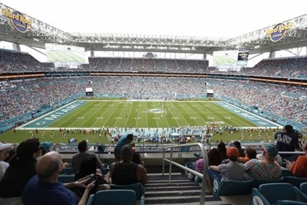Hard Rock Stadium during the second half of an NFL football game between the Miami Dolphins and the Cleveland Browns, Sunday, Sept. 25, 2016, in Miami Gardens, Fla. (AP Photo/Lynne Sladky)