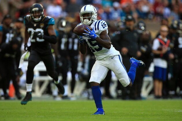 LONDON, ENGLAND - OCTOBER 02:  Philip Dorsett of Indianapolis runs in to score a touchdown during the NFL International Series match between Indianapolis Colts and Jacksonville Jaguars at Wembley Stadium on October 2, 2016 in London, England.  (Photo by Ben Hoskins/Getty Images)