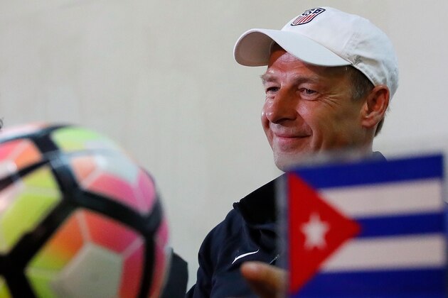 HAVANA, CUBA - OCTOBER 06:  Jurgen Klinsmann of the United States speaks to the media prior to the US Men's National Team Training at Estadio Pedro Marrero on October 6, 2016 in Havana, Cuba.  (Photo by Kevin C. Cox/Getty Images)