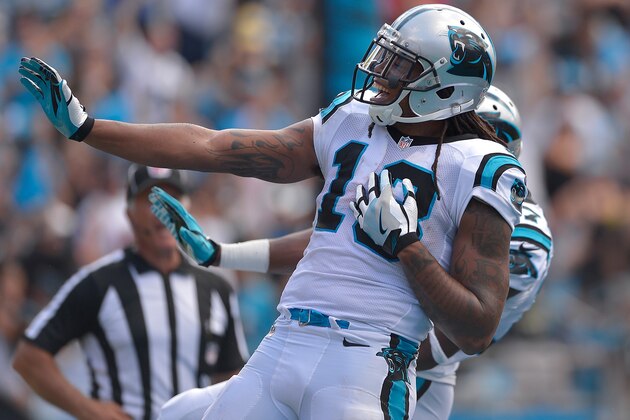 CHARLOTTE, NC - SEPTEMBER 18:  Kelvin Benjamin #13 of the Carolina Panthers celebrates after scoring a touchdown against the San Francisco 49ers during the game at Bank of America Stadium on September 18, 2016 in Charlotte, North Carolina.  (Photo by Grant Halverson/Getty Images)