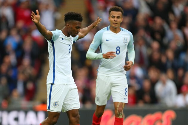 LONDON, ENGLAND - OCTOBER 08: Daniel Sturridge of England celebrates after he scores to make it 1-0 during the FIFA 2018 World Cup Qualifier between England and Malta at Wembley Stadium on October 8, 2016 in London, England. (Photo by Catherine Ivill - AMA/Getty Images)