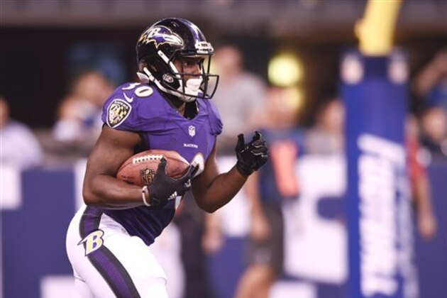 Baltimore Ravens running back Kenneth Dixon (30) during the first half of an NFL preseason football game against the Indianapolis Colts in Indianapolis, Saturday, Aug. 20, 2016. (AP Photo/Doug McSchooler) Baltimore Ravens running back Kenneth Dixon (30) during the first half of an NFL preseason football game against the Indianapolis Colts in Indianapolis, Saturday, Aug. 20, 2016. (AP Photo/Doug McSchooler)