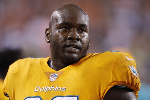CINCINNATI, OH - SEPTEMBER 29: Laremy Tunsil #67 of the Miami Dolphins looks on against the Cincinnati Bengals during the game at Paul Brown Stadium on September 29, 2016 in Cincinnati, Ohio. The Bengals defeated the Dolphins 22-7. (Photo by Joe Robbins/Getty Images)