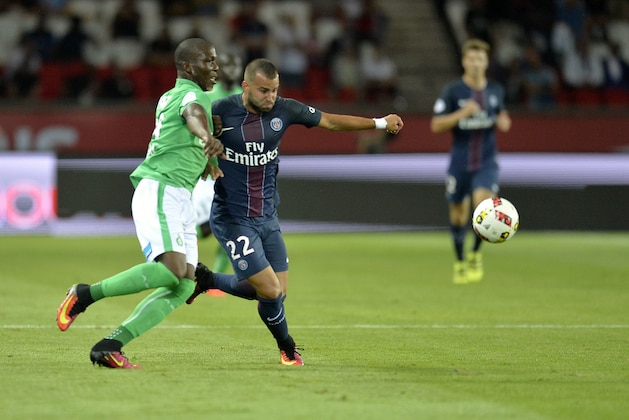 PARIS, FRANCE - SEPTEMBER 09:  Jese Rodriguez of Paris Saint-Germain and Florentin Pogba of AS Saint Etienne fight for the ball during the Ligue 1 match between Paris Saint-Germain and AS Saint Etienne at Parc des Princes on September 9, 2016 in Paris, France.  (Photo by Aurelien Meunier/Getty Images)